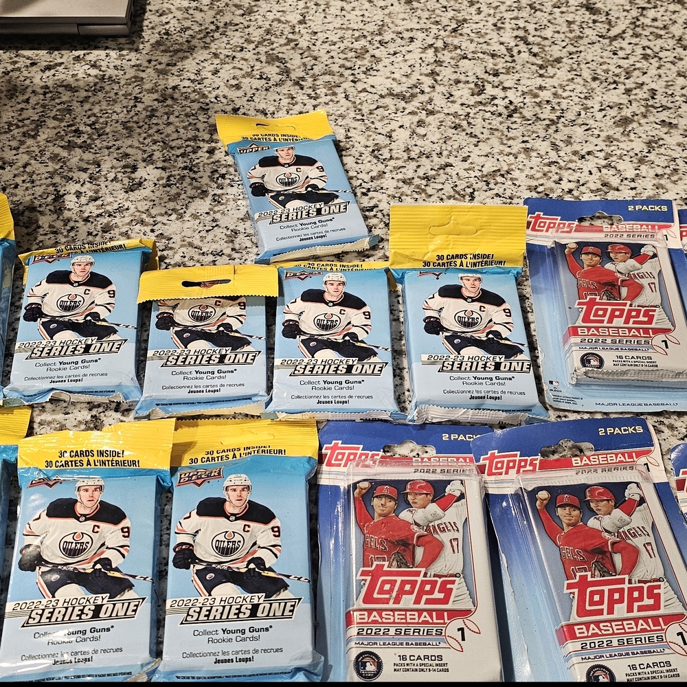 Topps and Upper Deck Kids Trading Card Packs - Blue, Yellow, and Red